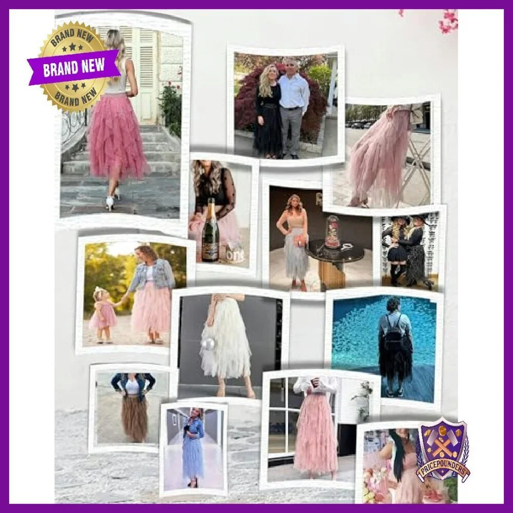 Women's Tulle A-Line Skirt Midi Length Elastic Waist Fairy Tiered - Picture 6 of 8